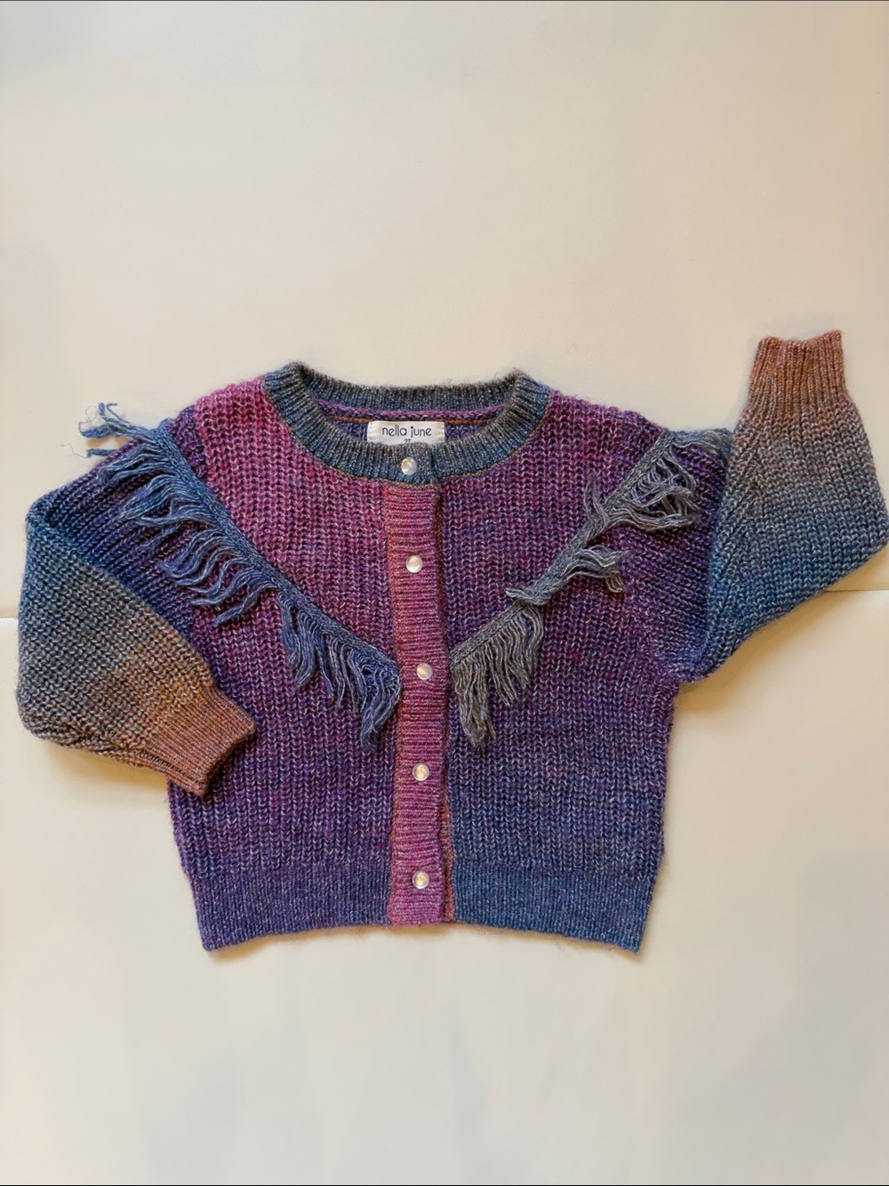 Nella June Fringe Cardigan in Dark Rainbow